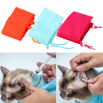 

Injecting Anti Scratch Bite Restraint Adjustable Multifunction Mesh Cat Bathing Bag Washing Cat Bags Beauty Bag Supplies