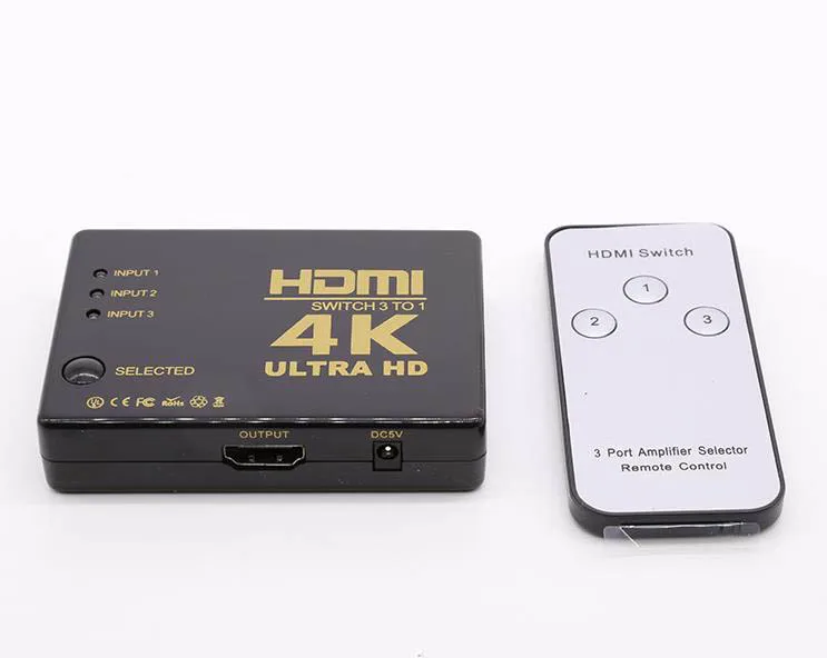 Мини HDMI переключатель усилителя, 3 порта 4K* 2K 1080P коммутатор разветвитель коробка Ultra HD для DVD HDTV Xbox PS3 PS4 с пультом дистанционного управления