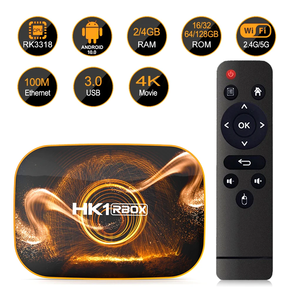 

Smart Tv Box Android 10.0 HK1 Rbox 2/4Gb Ram 16/32/64Gb Rom Rockchip rk3318 2.4/5G Wifi BT4.0 4K Mediaspeler Set Top Box