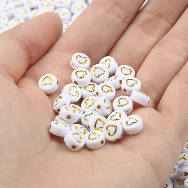 Mixed Letter Acrylic Beads Round Flat Alphabet Digital Cube Loose Spacer Beads For Jewelry Making Handmade Diy Bracelet Necklace Heart Gold