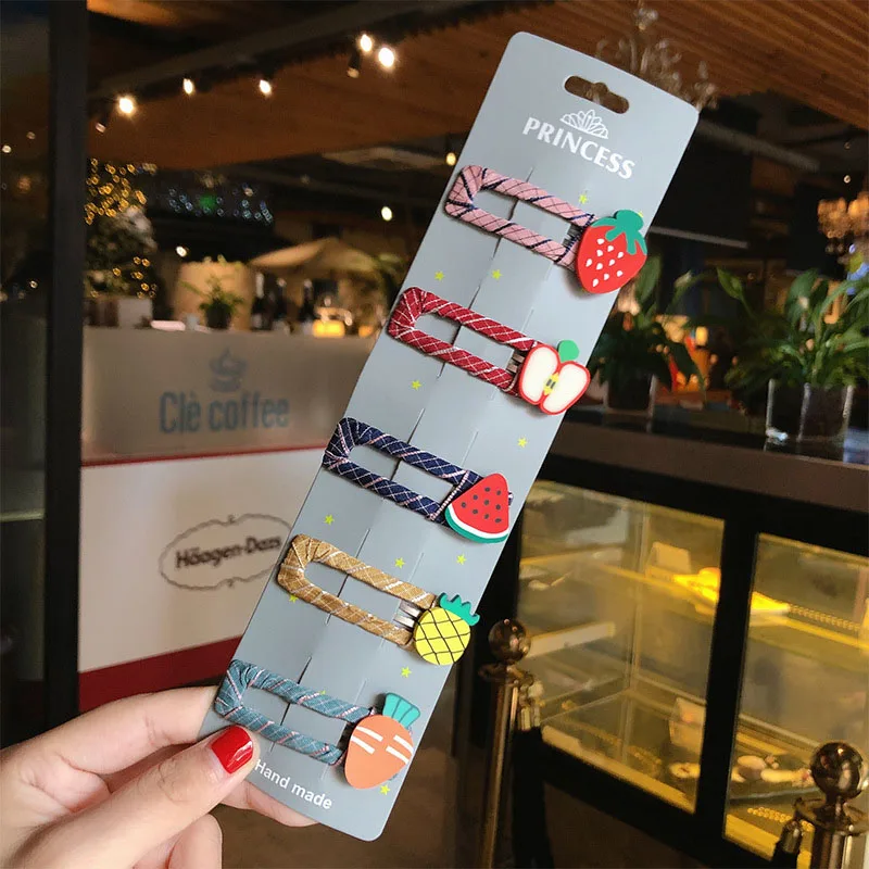 5pcs/Set Girls Cute Colorful Cartoon Fruits Hairpins Children Lovely Hair Clips Barrettes Headband Kids Fashion Hair Accessories