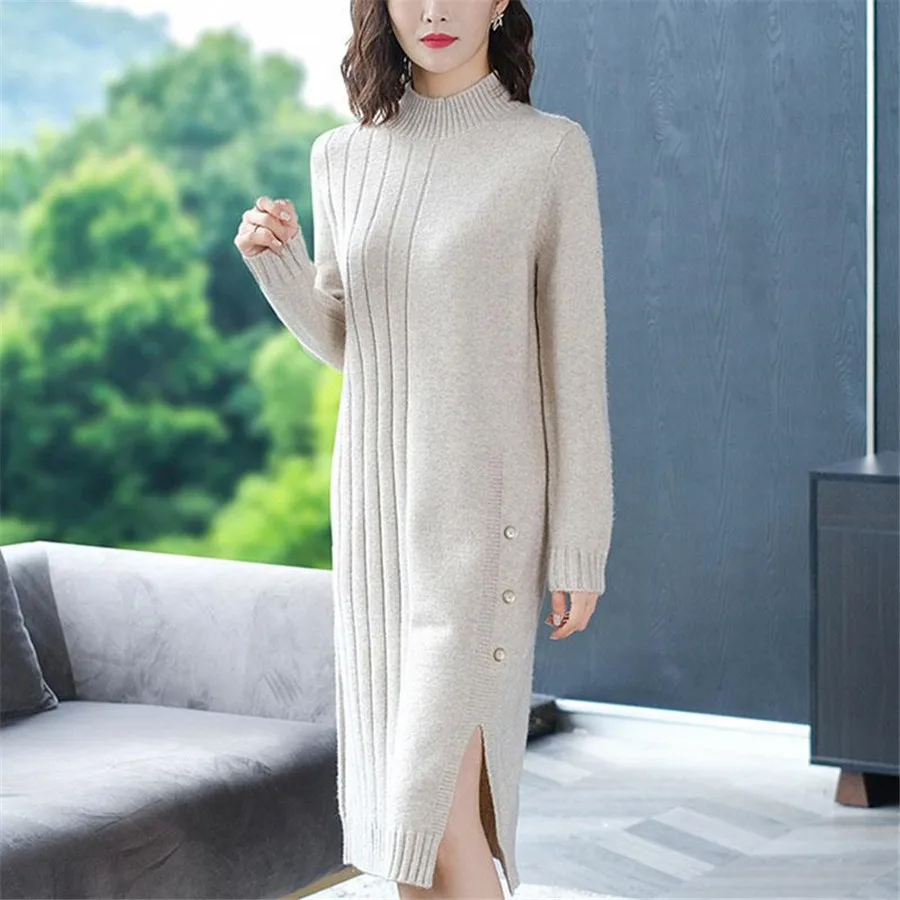 

High Quality Sweater Dress Women Knitted Slim Pullover Clothing fashion Sweater Ladies Long Sleeve Long femme dress warm Ladies