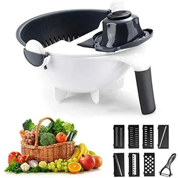 

WALFOS Multifunctional Kitchen Fruit Grater Slicer Magic Rotate Vegetable Cutter Potato Slicer with Drain Basket Household