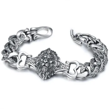 

925 Sterling Silver Jewelry Men Bracelet Creative Lion Charm bracelets Bangle