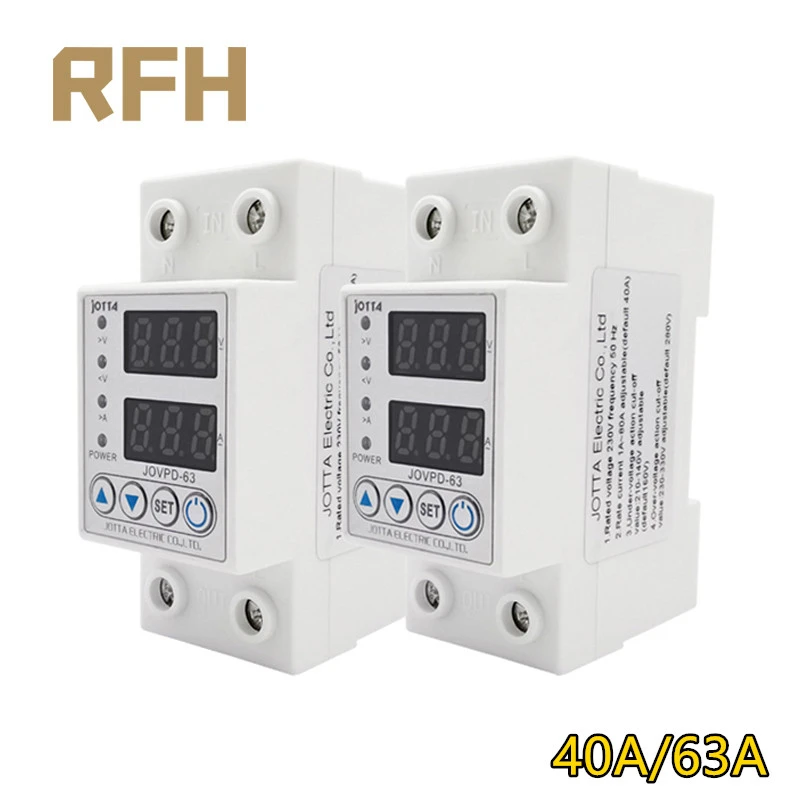 

40A/63A 230V Din rail adjustable over voltage and under voltage protective device protector relay with over current protection