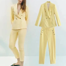 

Jenny&Dave Suits Pants Women Sets Sets England Style Fashion 2022 Double Breatsed Casual Solid Simple Women Jackets High Waist