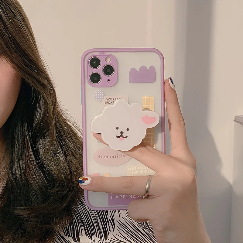With Sheep Stand Holder Cute Phone Case For Iphone 12 11 13 Pro Max Mini 7 Xr Xsmax X 8 Plus Cartoon Cases Cute Shockproof Capa Mobile Phone Cases Covers Aliexpress