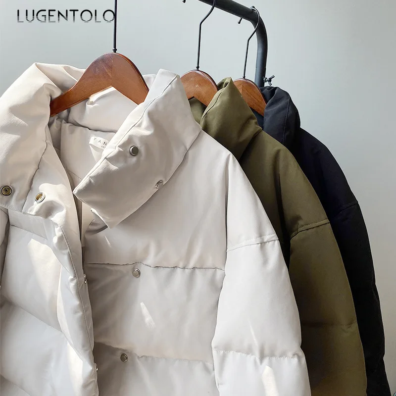 Lugentolo, Женская парка, зимнее пальто, свободная куртка, одежда, однотонная, средней длины, Корейская, утолщенная, простая, повседневная, на пуговицах, теплая парка