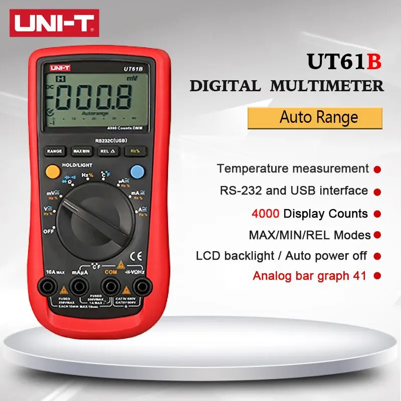 

UNI-T UT61B Digital Multimeter True RMS Auto Range AC DC Meter Data Hold Multimeter Ohmmeter Ammeter Meter