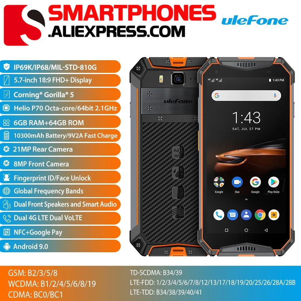 Смартфон Ulefone Armor 3W на Android 5 7 восемь ядер экран 9 0 дюйма 6 ГБ + 64 ГБ|Смартфоны| |