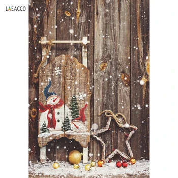 

Laeacco Marry Christmas Wooden Planks Star Snowman Snowflake Scenic Party Decor Photo Background Photograph Backdrop For Studio