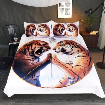 

3D Two ferocious tigers print Duvet Cover with Pillowcase Set Zipper Closure Single Double Full Queen King Size Kids Duvet Cover