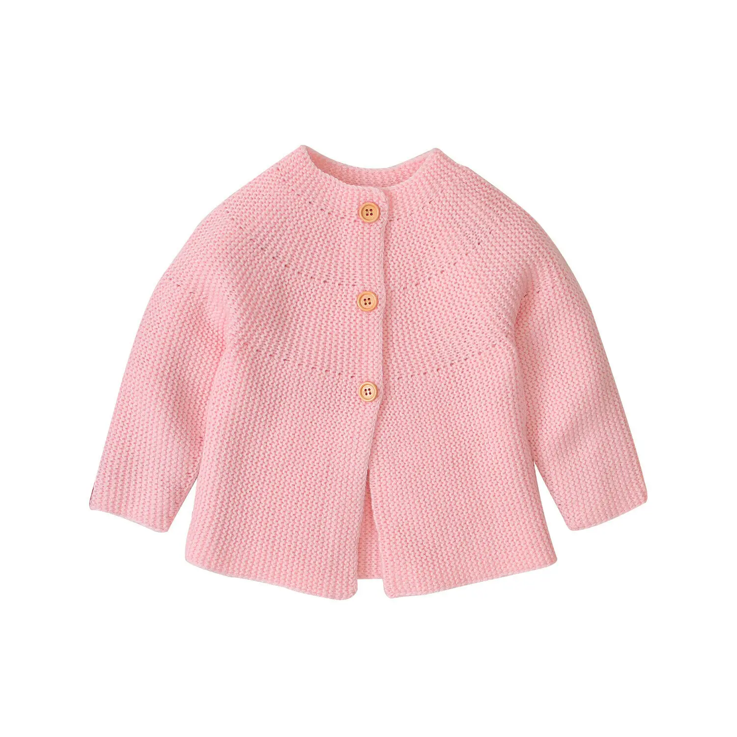 Брендовое теплое зимнее вязаное пальто на пуговицах для маленьких девочек и мальчиков новая однотонная вязаная верхняя одежда на пуговицах - Цвет: Розовый