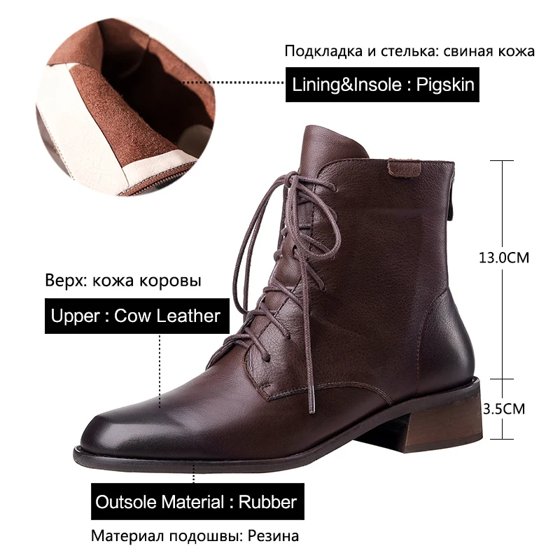 Donna-in/женские зимние ботинки в стиле ретро; полусапожки из натуральной кожи на среднем каблуке; Качественная элегантная женская обувь ручной работы на молнии; коллекция года