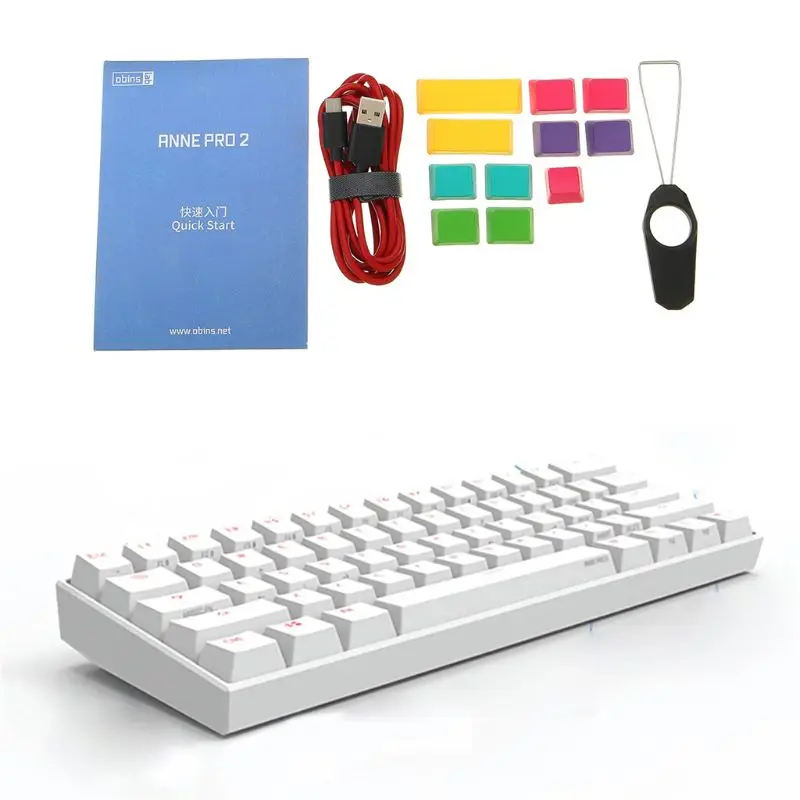 Anne Pro 2 60% NKRO Bluetooth 4,0 type-C RGB 61 клавиша Механическая игровая клавиатура Вишневый переключатель - Цвет: 7HH301813-W-D