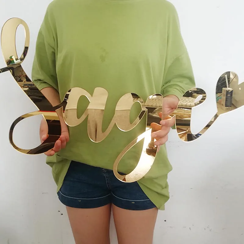 Pesonalized Acrylic Mirror Gold Wall Design Name Sign Wood Baby Name Sign Wedding Birthday Party Baby Shower Shop
