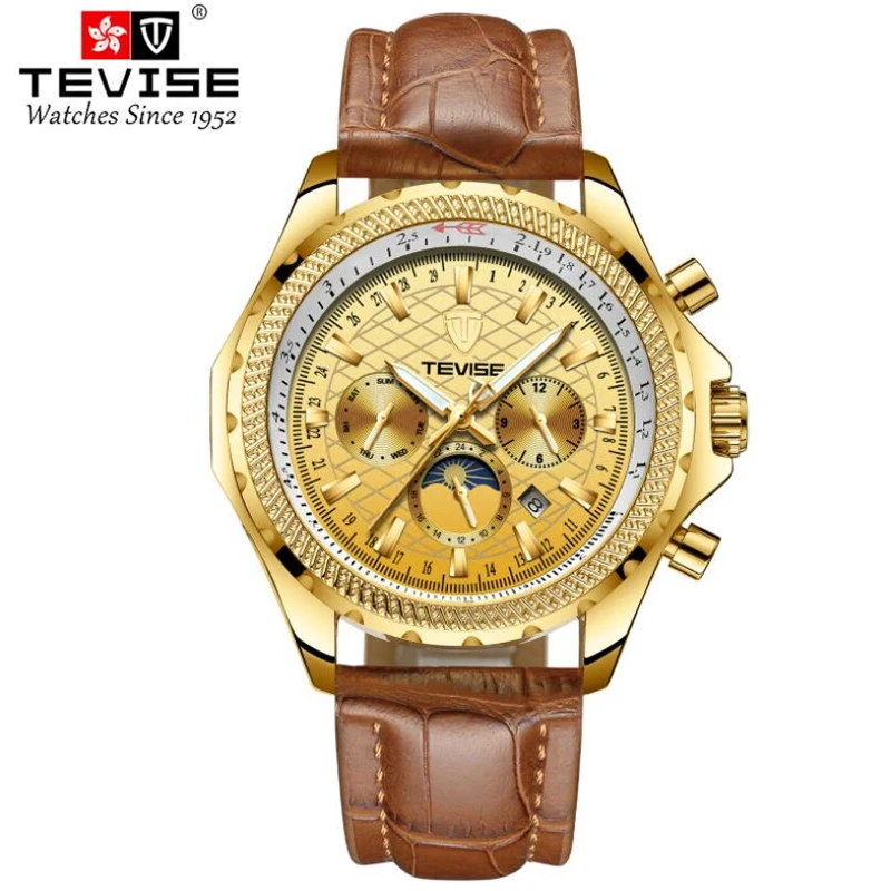 

Business Gold Mens Watch Luxury Top Brand Men Leather WristWatch Men's Military waterproof Automatic Mechanical Watches relogio