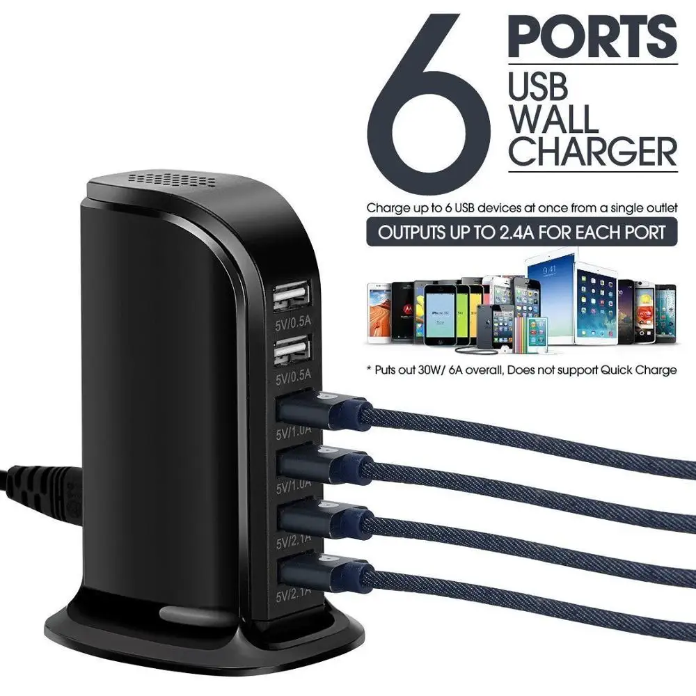 

TIIZM 6 Port USB Charger Multi Fast USB HUB Charging Station Dock Universal Mobile Phone Desktop Wall Home EU UK US Plug