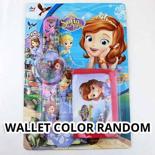 Princess Purple 3D мультфильм Человек-паук Эльза детские часы с кошельком папа Бен 10 детские часы смешанный стиль часы цифровые часы для девочек мальчиков - Цвет: Princess Purple