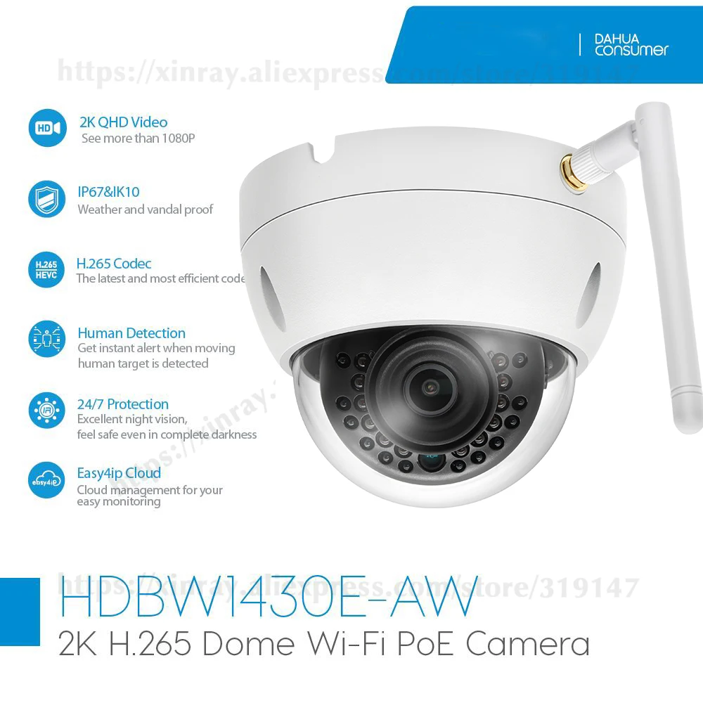Dahua оригинальная IPC HDBW1320E W 3MP ИК Мини купольная 30 м WiFi сетевая ip камера Беспроводная мини CCTV безопасности IP67
