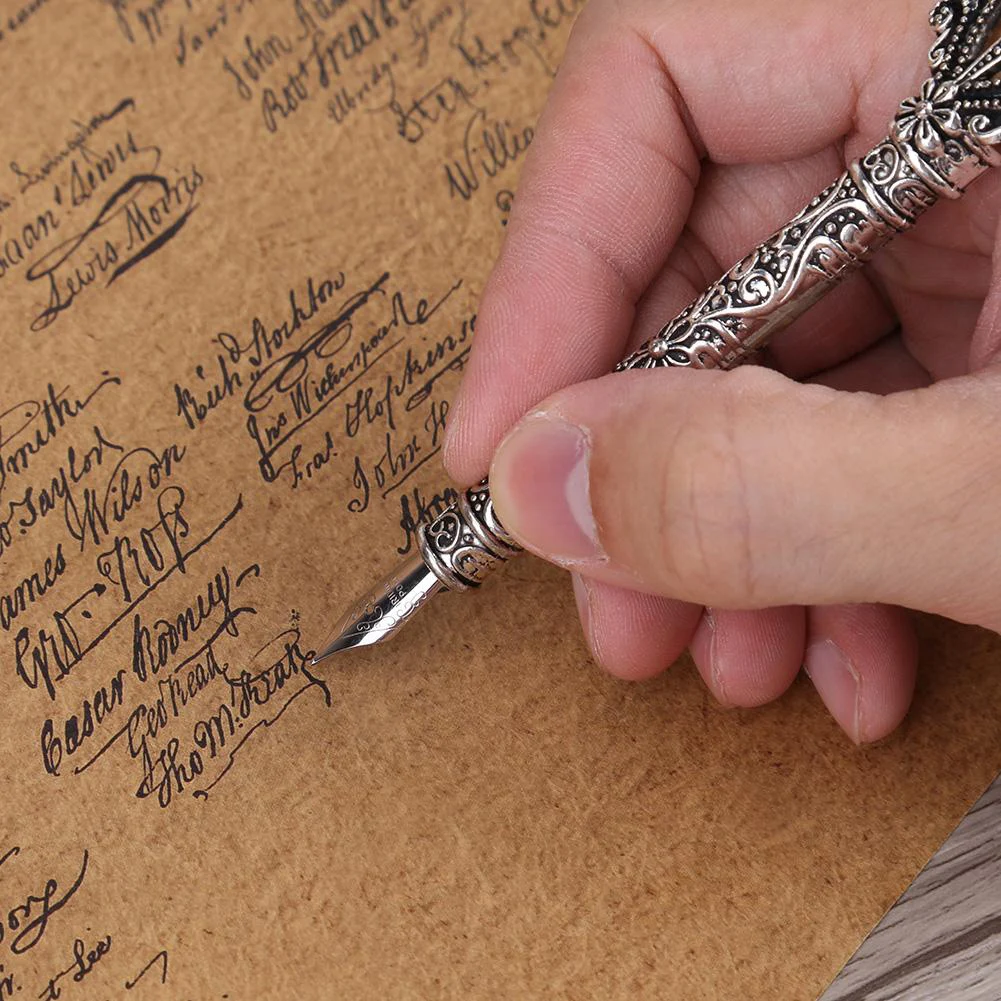 1 Set Vintage Quill Dip Pen Turkey Feather Pen Quill Oblique+ 5 Nibs+ Pen+Ink Bottle+Pen Nib Base Set Gift Hot
