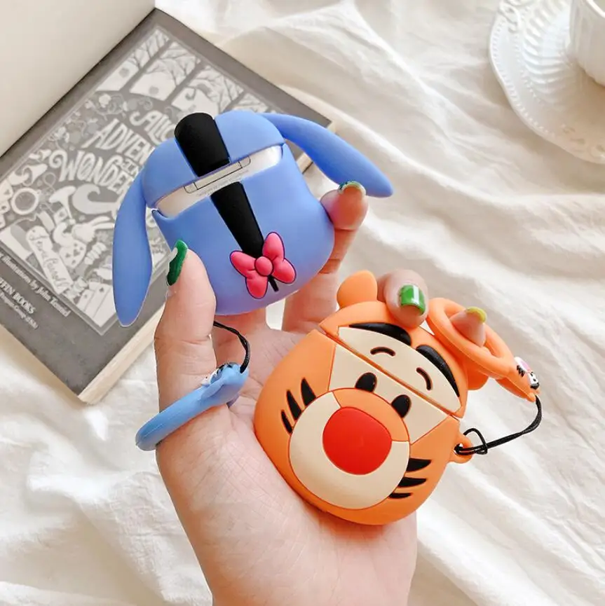 Мягкий силиконовый чехол для AirPods Eeyore Donkey Tigger Tiger Ring Chain