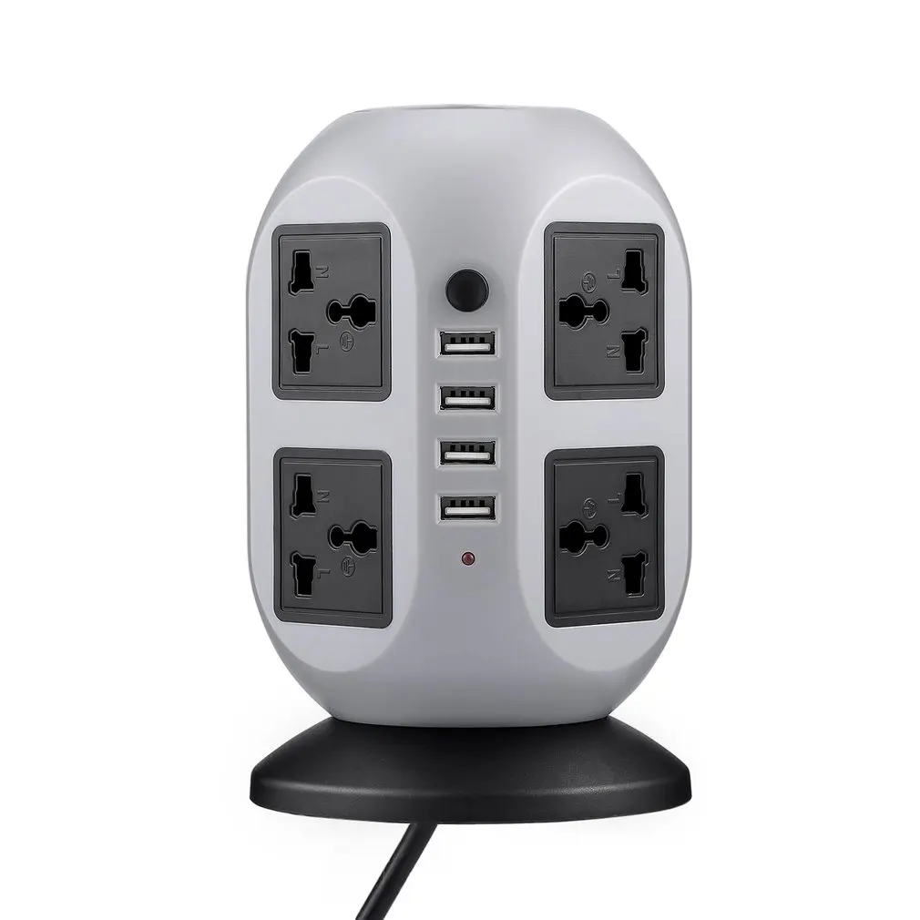 Башня Мощность полосы вертикальный смарт-розетка USB розеток 8-выход 4-USB Порты с кабелем вертикальный разъем Мощность торцевых головок штепсельная вилка европейского стандарта