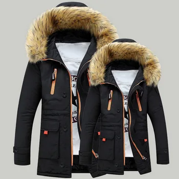 

Men Brand Winter Faux Fur Collar Long Thick Cotton Parkas Jacket Coat Men Hooded Pockets Outwear Waterproof Parka Men