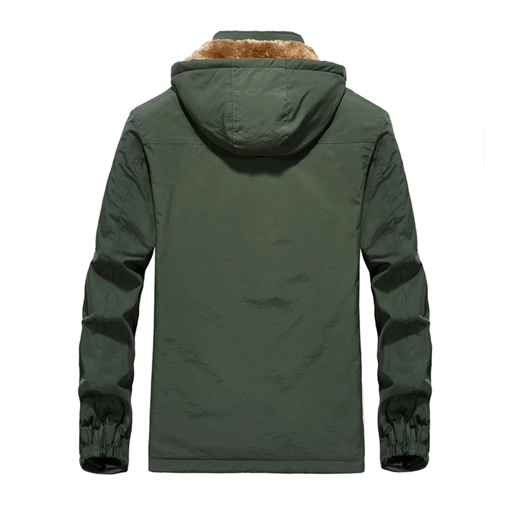 Зимняя Флисовая теплая мужская куртка пальто размера плюс повседневная черная Военная уличная армейская зеленая парка с капюшоном меховая мужская верхняя одежда