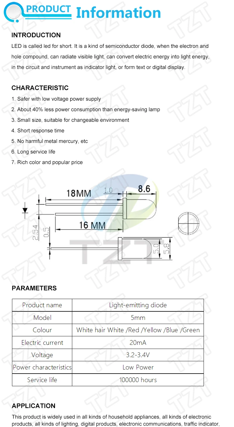 10/20/100PCS LED Transparent Runde 3MM 5MM Super Helle Wasser Klar Grün Rot Weiß gelb Blau Licht LED-Lampen Emittierende Diode – Detail 5