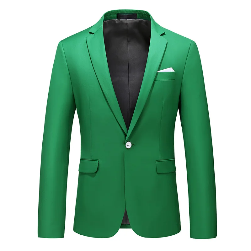 Мужской Блейзер размера плюс 6XL, тонкий однотонный пиджак, Модный деловой, банкетный, Свадебный мужской пиджак, офисный пиджак, простой - Цвет: Зеленый