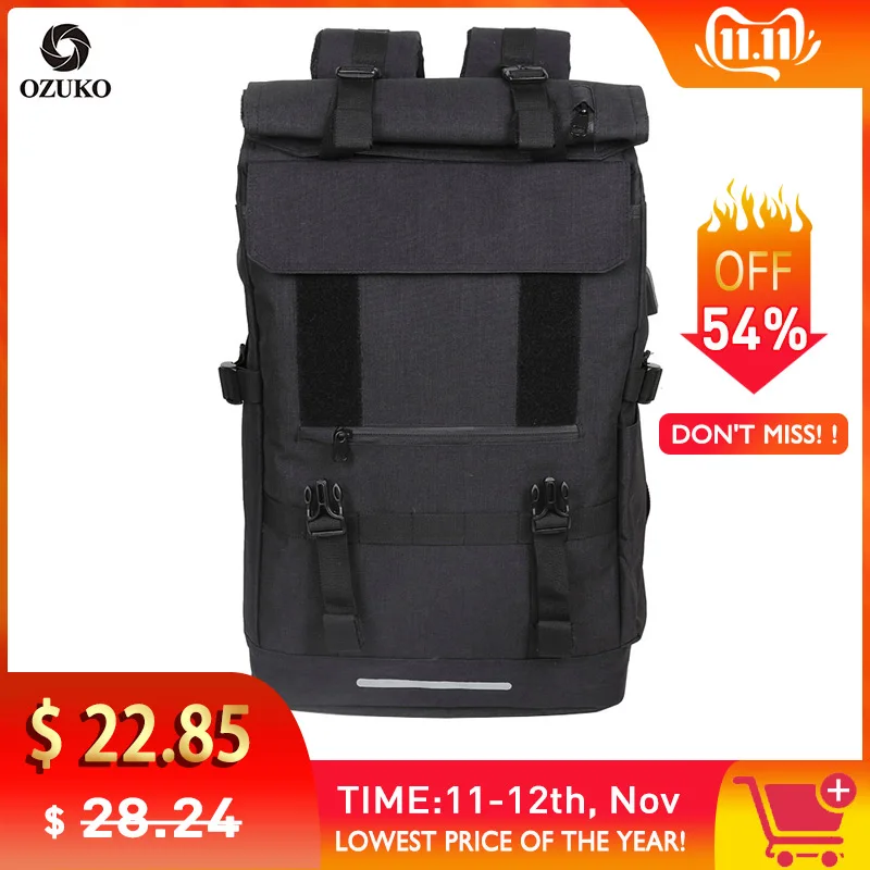 Billig OZUKO Neue 40L Große Kapazität Reise Rucksäcke Männer USB Ladung Laptop Rucksack Für Jugendliche Multifunktions Reise Männlichen Schule Tasche