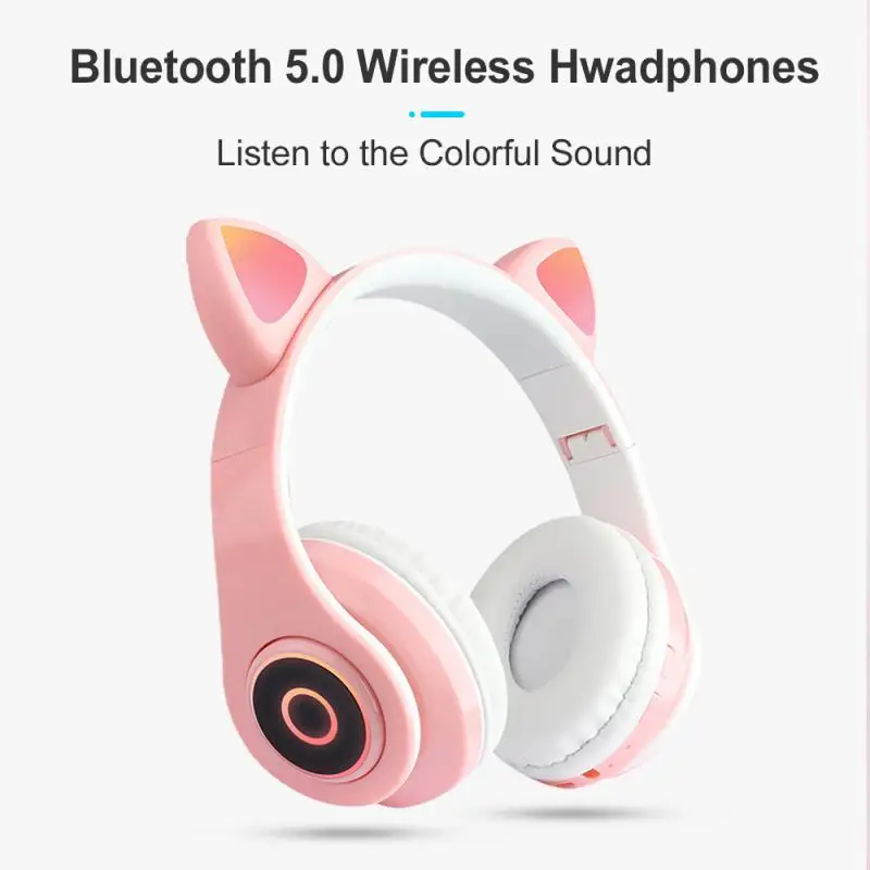 2020 Wireless Foldable Cat Ear Earphone 5 0 Bluetooth Headphones With RGB Led Stereo Gaming Headset Mic Bluetooth Earphone