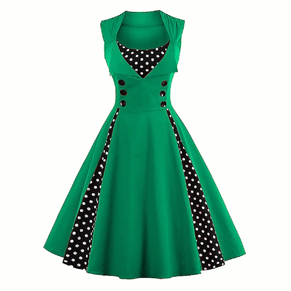 Wipalo S-4XL для женщин летнее плиссированное платье ретро Винтаж 50 s 60 рокабилли точка качели летние женские платья для Элегантная Туника Vestido - Цвет: Deep Green