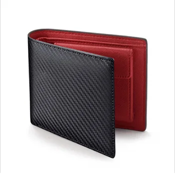 

New Men's Carbon Fiber Pattern Wallet Two-fold Leather Multi-card Change Position Short Wallet Clip Portefeuille Homme Billetera