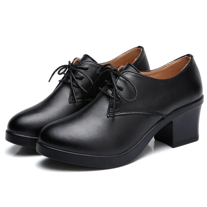 Ngouxm/женские туфли-лодочки; Туфли на каблуке для работы; туфли-лодочки на шнуровке; женские офисные туфли на среднем каблуке с квадратным круглым носком - Цвет: matt black
