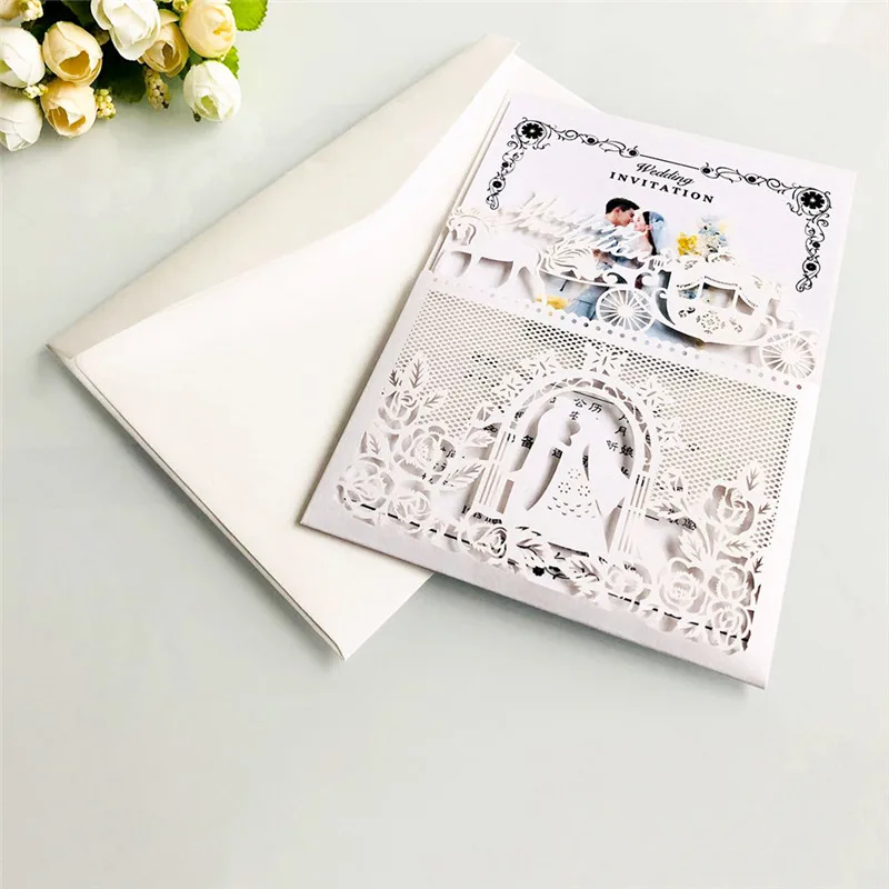  10pcs Wedding Invitations Lace Pattern Cards Laser Cut Paper Cards Announcement Greeting Postcards  - 4000444557667