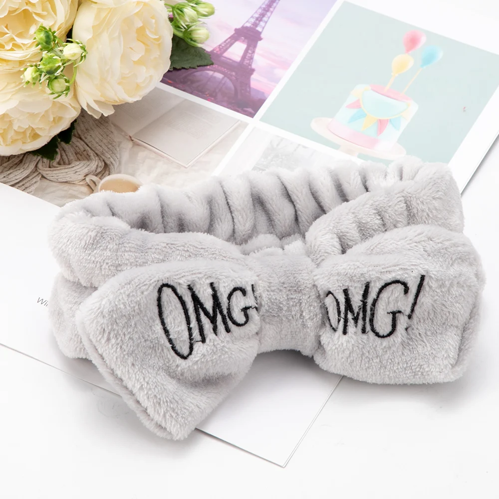 Eyelashes Extension Coral Fleece Headband Make Up Wash Face Bath Hairbands Wrap Head Women Elastic Soft Turban Hair Accessories - Цвет: omg gray