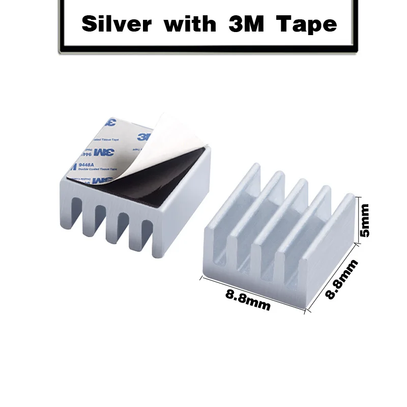 Silver with 3M Tape 100Pcs YOUNUON 8.8*8.8*5mm Heatsink Cooling Aluminum Heat Sink for Raspberry Pi, Chip, LED, Power IC Transistor, Module PBC - Цвет: Silver with 3M Tape