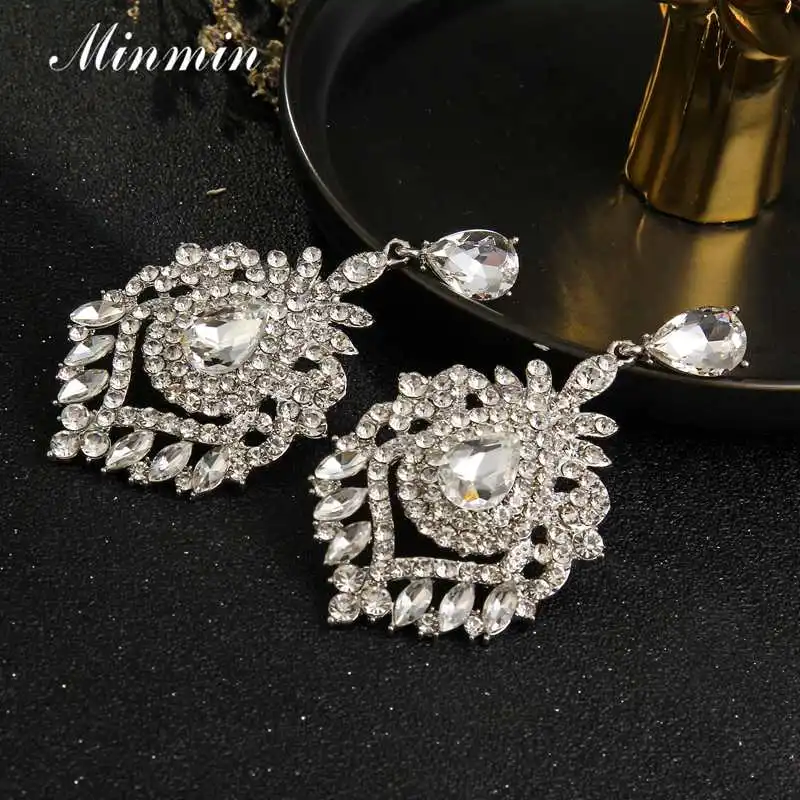 Minmin великолепные Кристальные каплевидные серьги, свадебные ювелирные изделия, блестящие большие висячие серьги для невесты для женщин, роскошные аксессуары для выпускного вечера EH1650