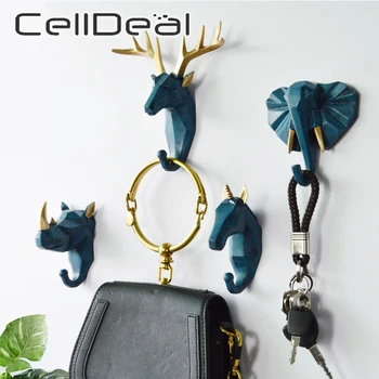 

1pc Deer Elephant Unicorn Rhinoceros Head Animal Resin Hook Clothing Display Racks Hook Coat Hanger Cap Room Decor Show Wall Bag