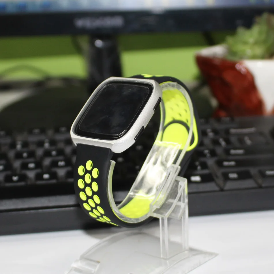 Blackgreen silver Fitbit Versa 2 полосы силиконовый ремешок+ рамка для часов Versa, дышащий и прочный простой силиконовый ремешок аксессуары - Цвет ремешка: Blackgreen silver