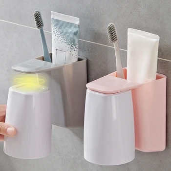 

magnetic suction cup toothbrush holder hanging shower bathroom accessories ABS gargle cup tooth brush toothpaste storage rack