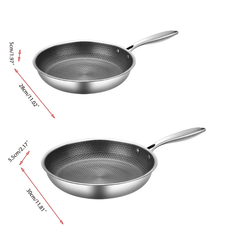 K5DC Stainless Steel Material Frying Pan Non-stick Pot Cookware 2 Sizes Choose Fried Steak Pot Saucepan Honeycomb Kitchenware