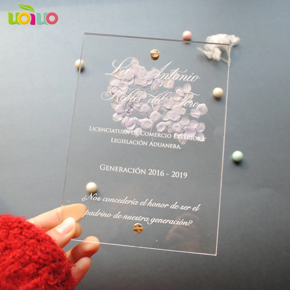  Clear acrylic card with custom printing two cards with flowers in the middle wedding birthday acryl - 4.00031E+12