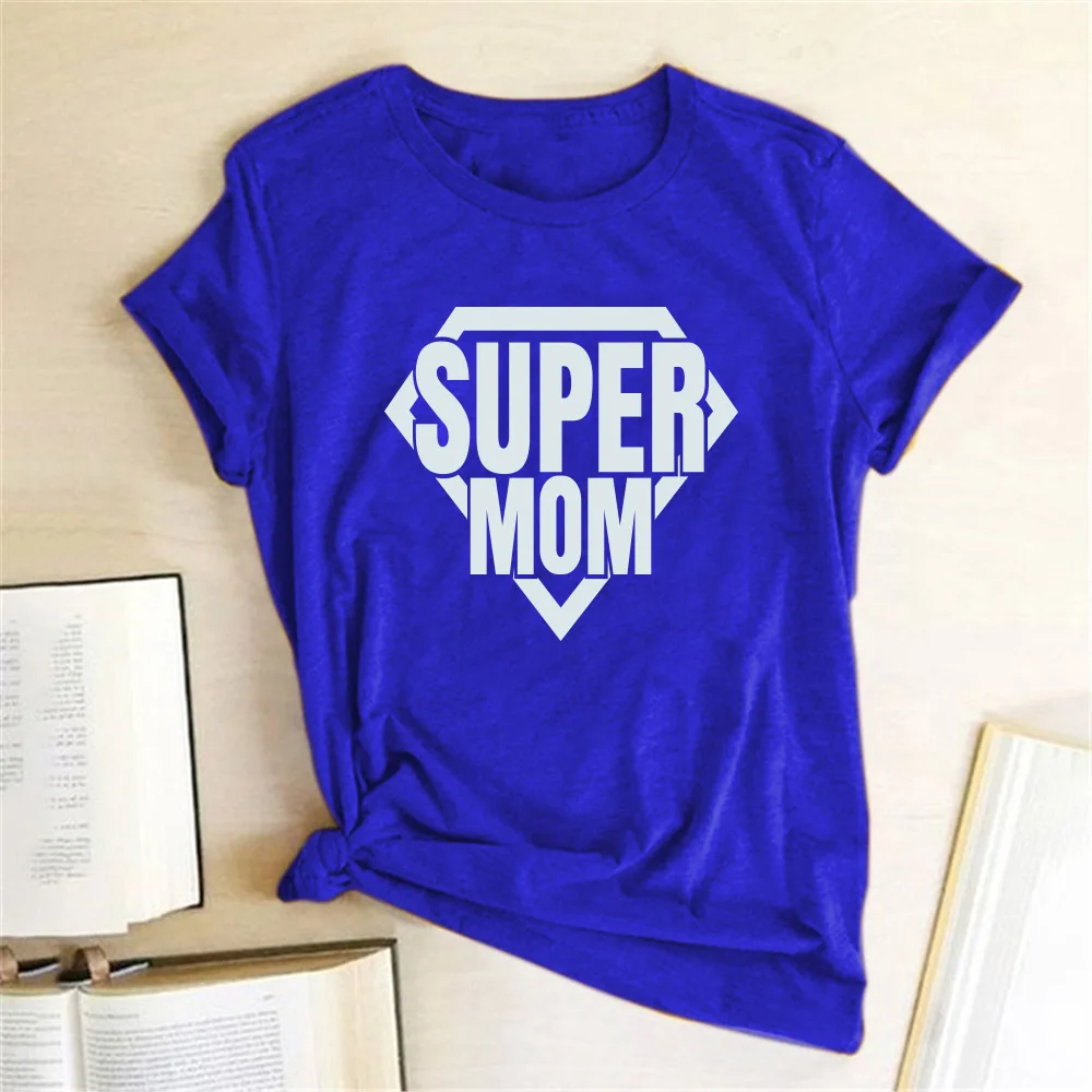 Mother's Day T-shirt Super Mom Print Women T-shirt Casual Short Sleeve Funny T Shirt Mother's Day Gift for Lady Harajuku Top Tee black t shirt for men Tees