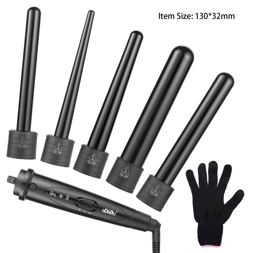 

Hair Culer Styling Tools Set Pro Salon 5-in-1 Interchangeable Hair Curling Iron Multi-size Roller Heat Resistant Glove