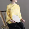 Women Loose Ramie Printed Shirt Tops Ladies Print Ramie Blouse Female 2020 Summer Ramie Stand Collar Shirts 3