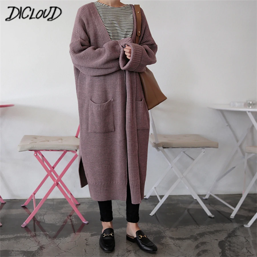 DICLOUD-cárdigan largo de moda para mujer, suéter de punto suelto Harajuku, chaqueta informal de color negro, abrigo de gran tamaño, otoño