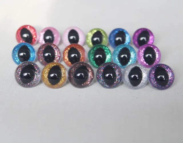 20pcs/lot N18 12mm 13 14 15 18 24mm 30mm  plastic glitter clear safety toy cat eyes + glitter +hand washer--color option 1